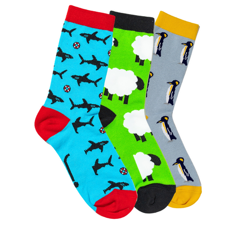 3 Pack Shark, Sheep, Penguin Socks