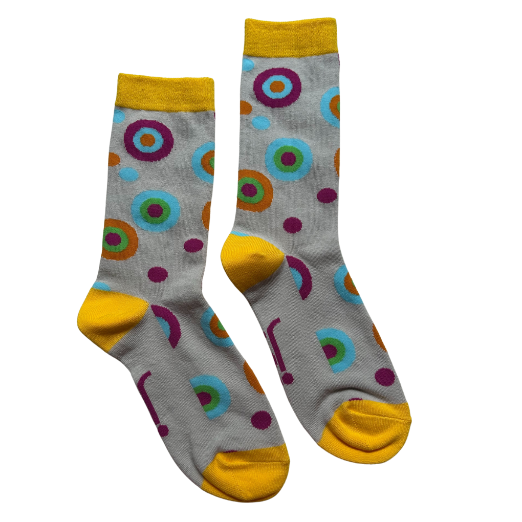 Bullseye_Dot_Grey_Socks Full Length view