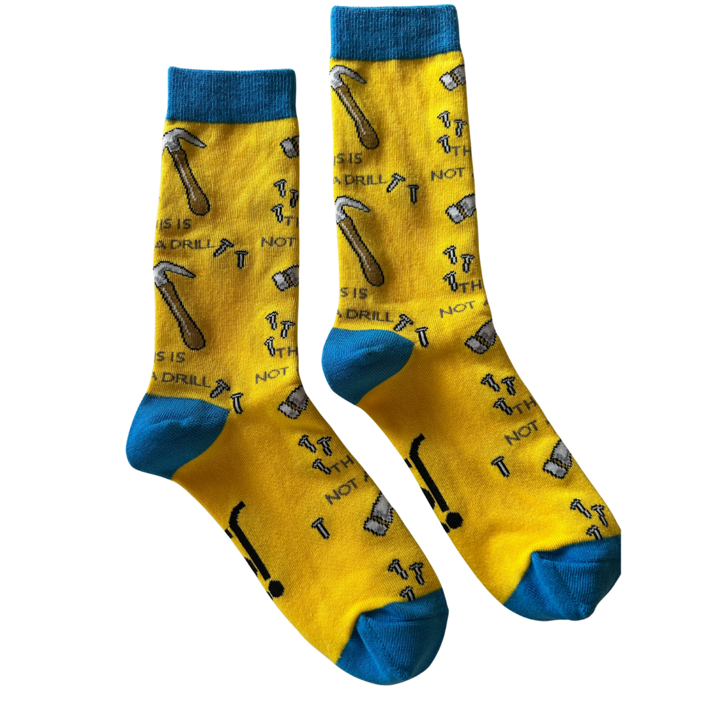 This is Not A Drill Dad Joke Jolly Soles Socks Full Length view