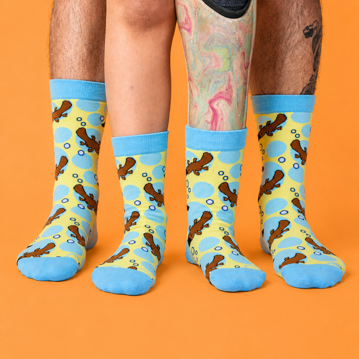 Father's & Daughter standing with Matching Platypus socks