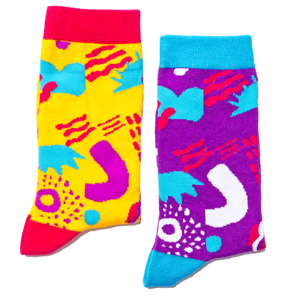 Odd Socks collection yellow and purple design