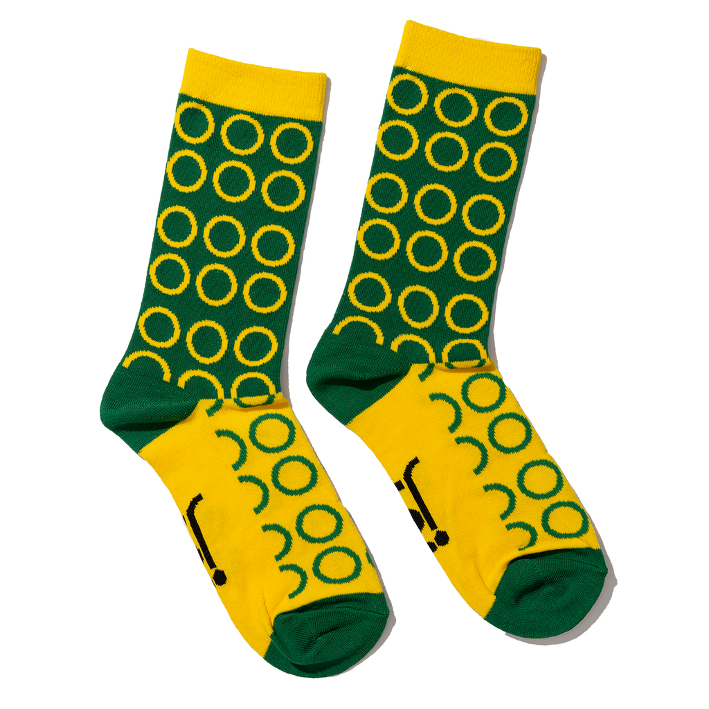 Green & Gold Rings Full Length view Jolly Soles Socks